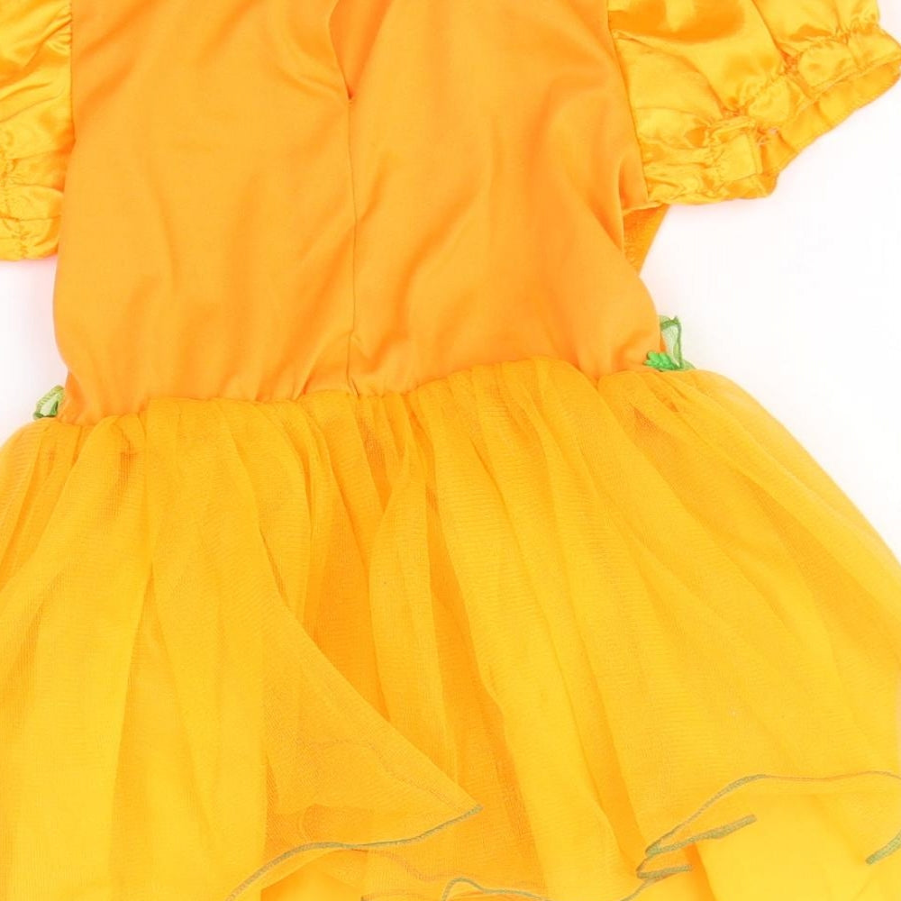 HallowScream Girls Orange Polyester Tutu Dress Size 3-4 Years Round Neck Hook & Loop - Halloween