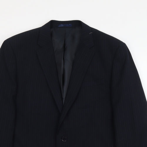 B&W Mens Blue Striped Polyethylene Jacket Suit Jacket Size M