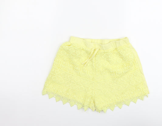 Primark Girls Yellow Cotton Cut-Off Shorts Size 12-13 Years Regular Drawstring