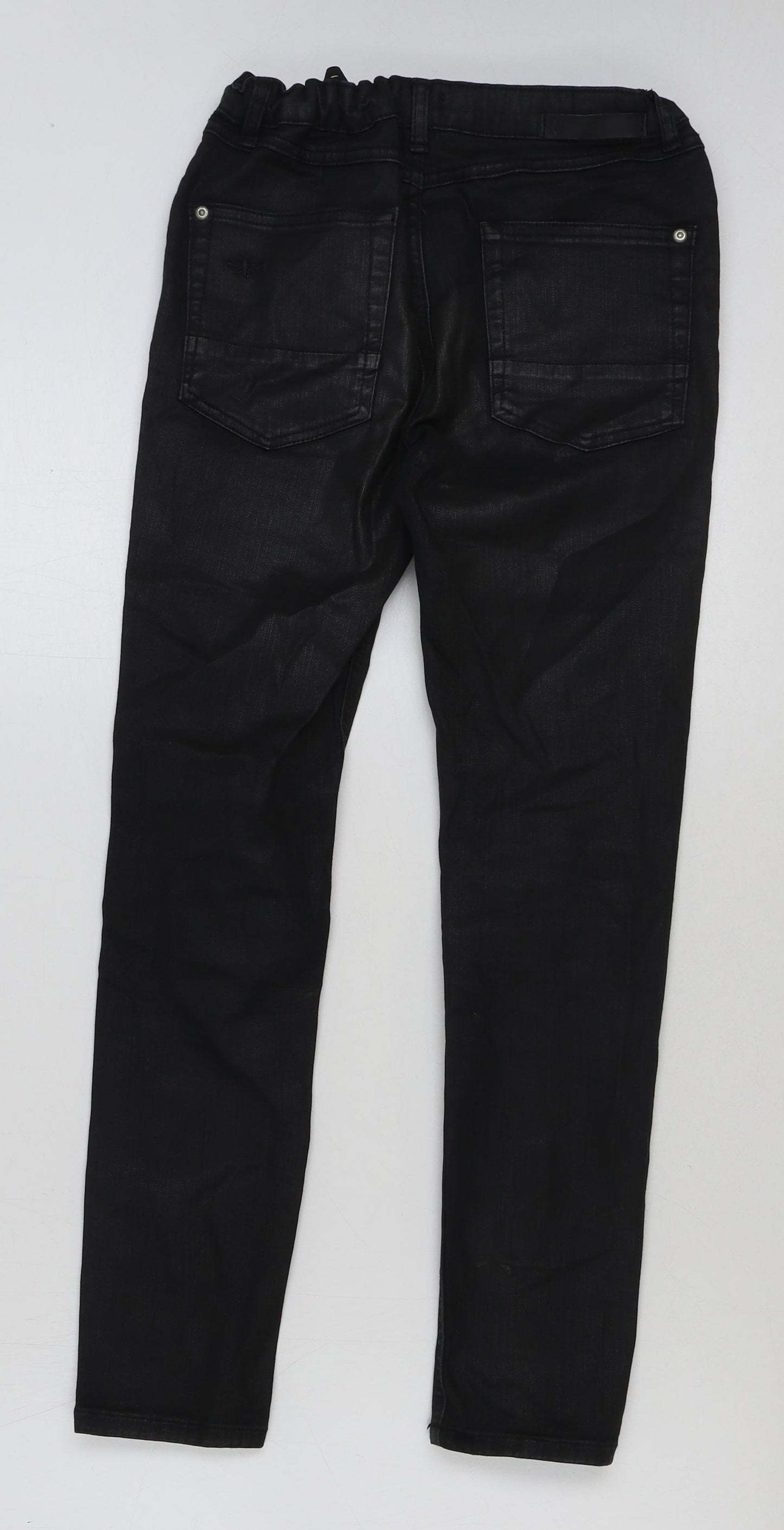 River Island Boys Black Cotton Skinny Jeans Size 12 Years Regular Button