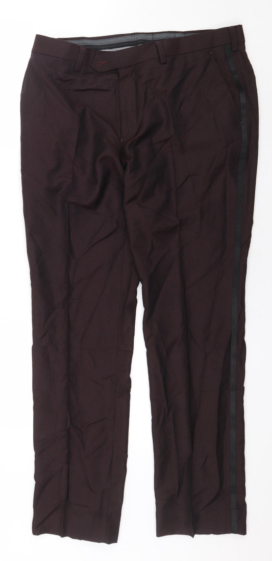NEXT Mens Purple Wool Dress Pants Trousers Size 34 L30 in Regular Zip