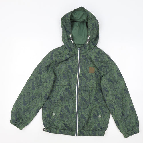 TU Boys Green Floral Rain Coat Coat Size 10 Years Zip - Elasticated
