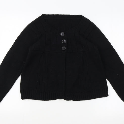 Marks and Spencer Girls Black Round Neck Acrylic Cardigan Jumper Size 14 Years Button