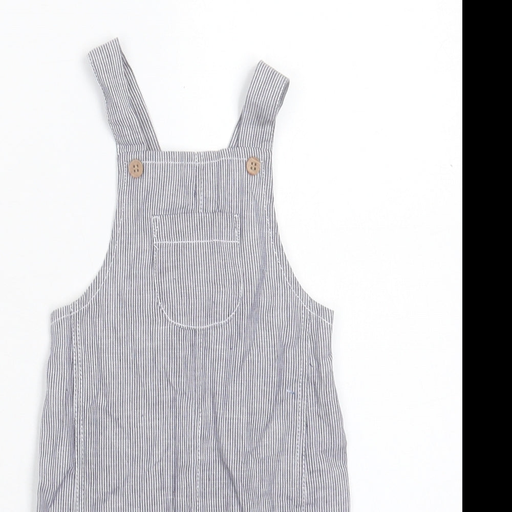 Matalan Boys Blue Striped Cotton Dungaree One-Piece Size 3-6 Months Button - Pocket Detail