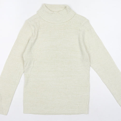 TU Girls Beige High Neck Acrylic Pullover Jumper Size 11 Years Pullover - Ribbed