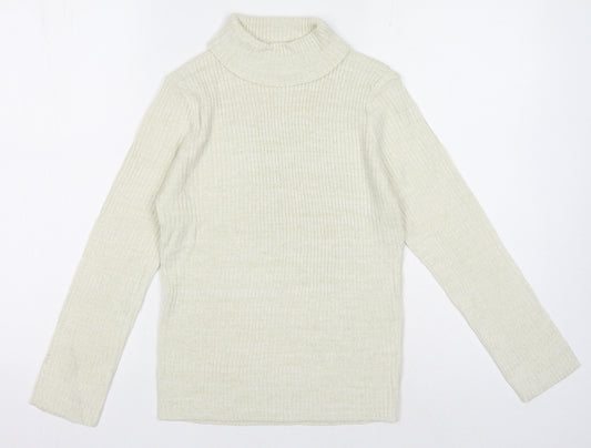 TU Girls Beige High Neck Acrylic Pullover Jumper Size 11 Years Pullover - Ribbed