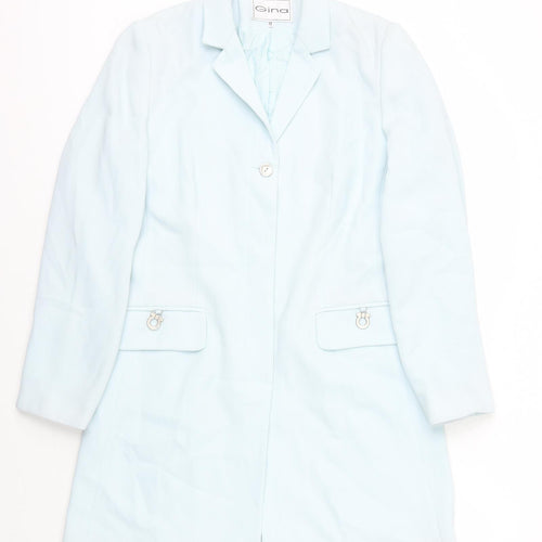 Gina Womens Blue Jacket Size 12 Button - Hidden Buttons