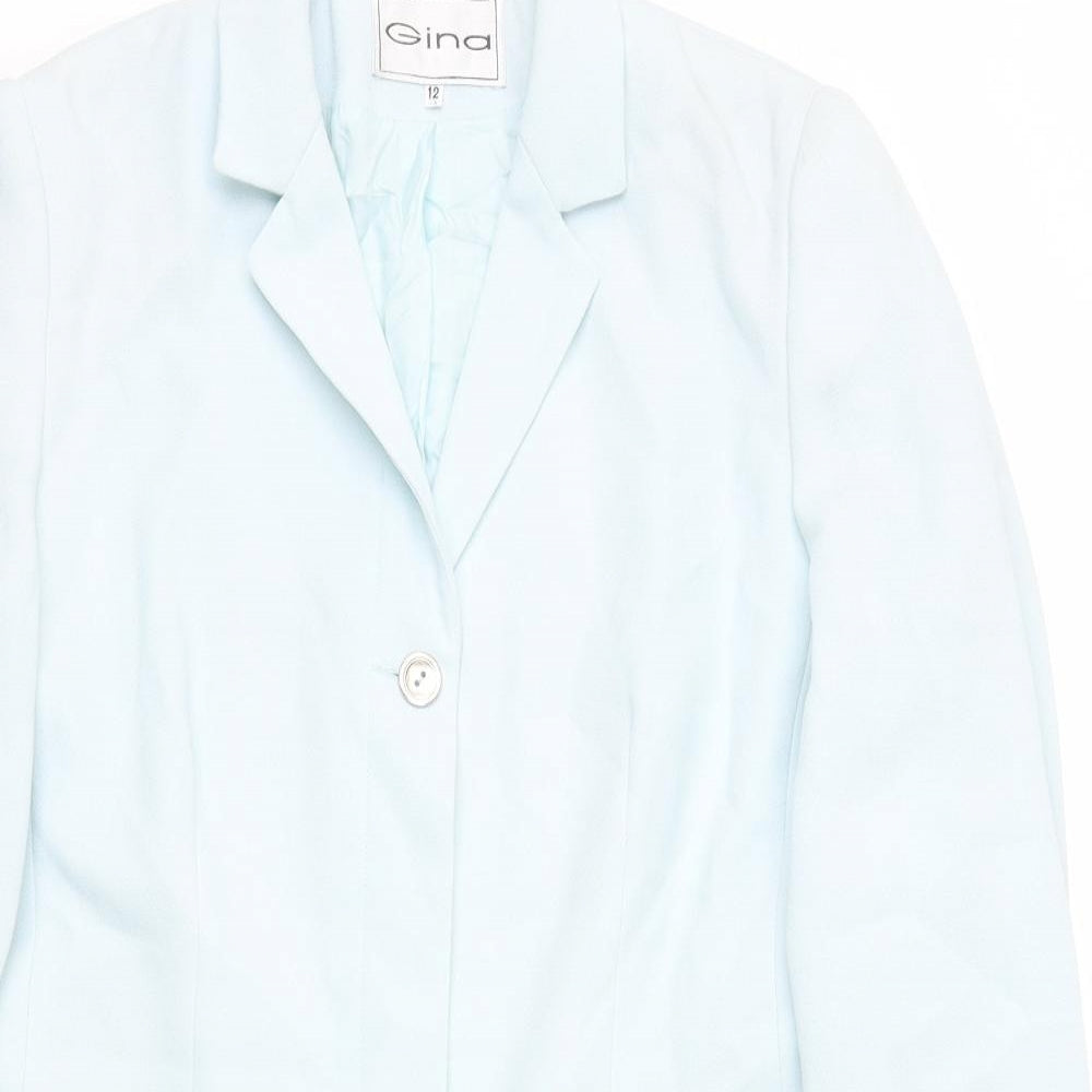 Gina Womens Blue Jacket Size 12 Button - Hidden Buttons