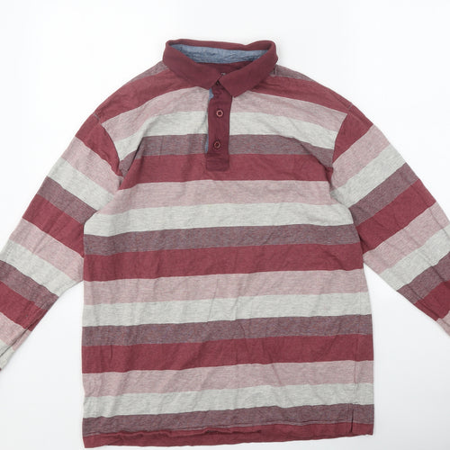 Samuel Windsor Mens Multicoloured Striped Polyester Polo Size M Collared Button