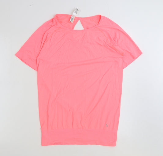 marks and Womens Pink Polyester Basic T-Shirt Size M Round Neck Pullover