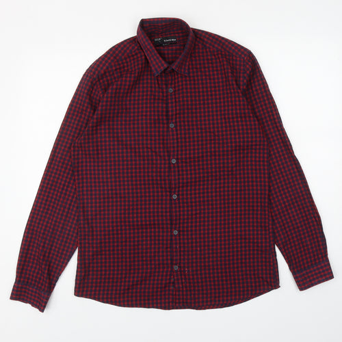 B&W Mens Red Check Cotton Button-Up Size 15.5 Collared Button