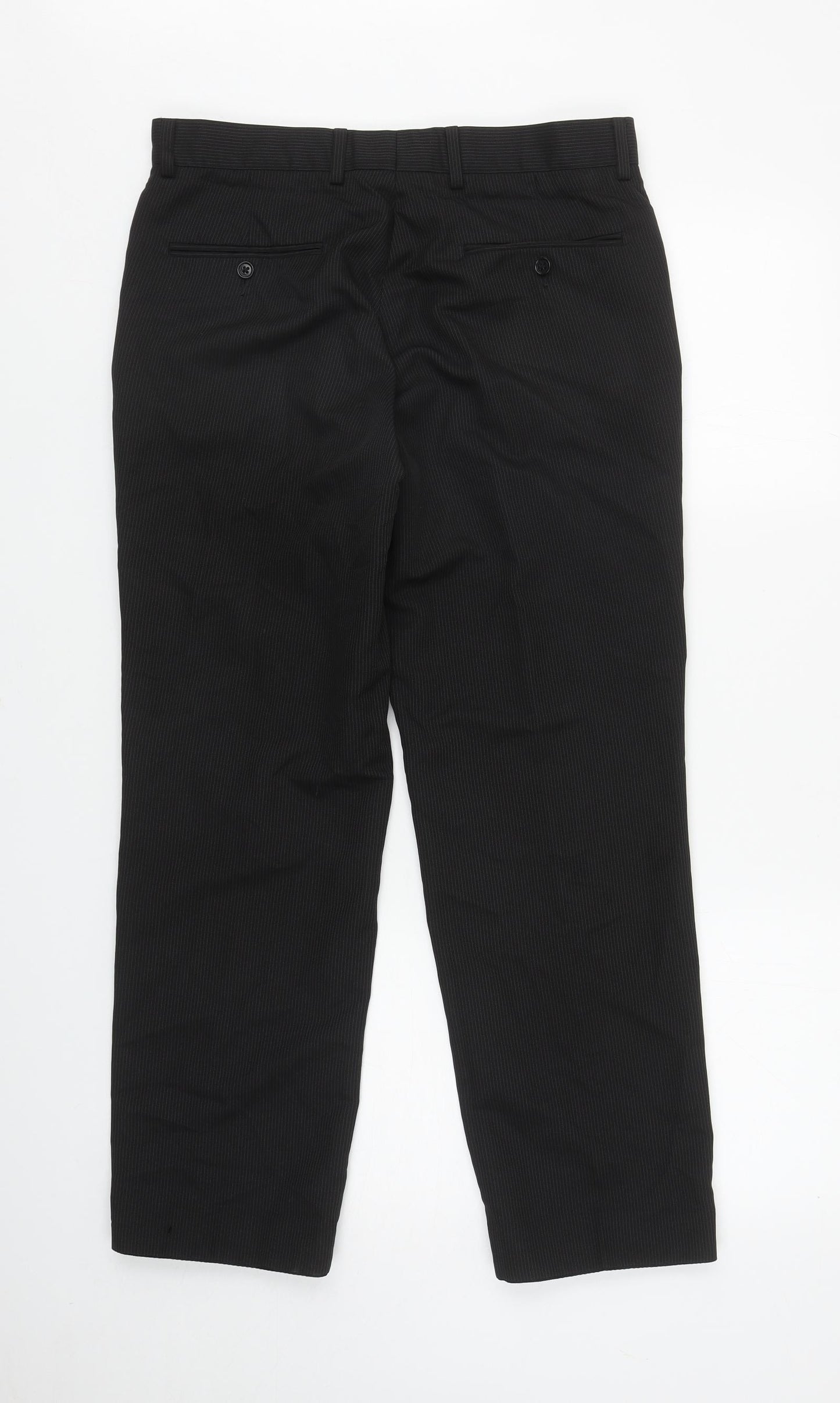 F&F Mens Black Striped Polyester Dress Pants Trousers Size 32 in L29 in Regular Zip