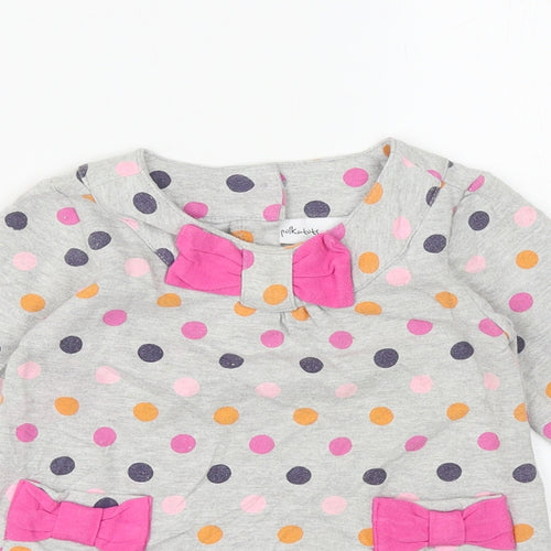 Polkatots Girls Grey Spotted Cotton Shift Size 2 Years Scoop Neck Button