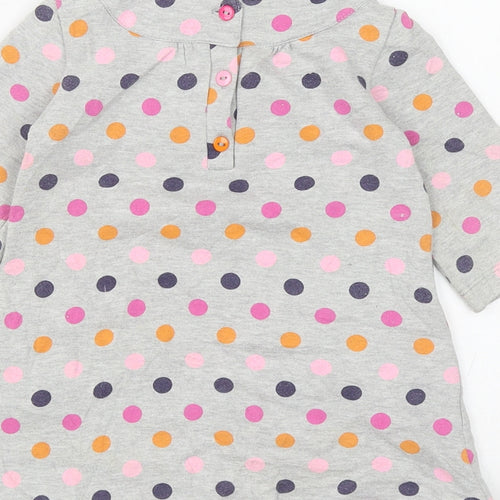 Polkatots Girls Grey Spotted Cotton Shift Size 2 Years Scoop Neck Button
