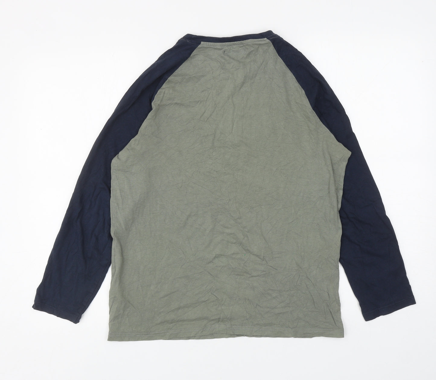 Henri Lloyd Boys Green Colourblock Cotton Ringer T-Shirt Size 14-15 Years Round Neck Pullover