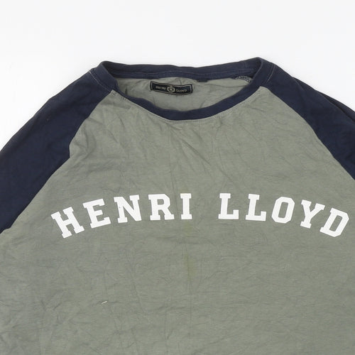 Henri Lloyd Boys Green Colourblock Cotton Ringer T-Shirt Size 14-15 Years Round Neck Pullover