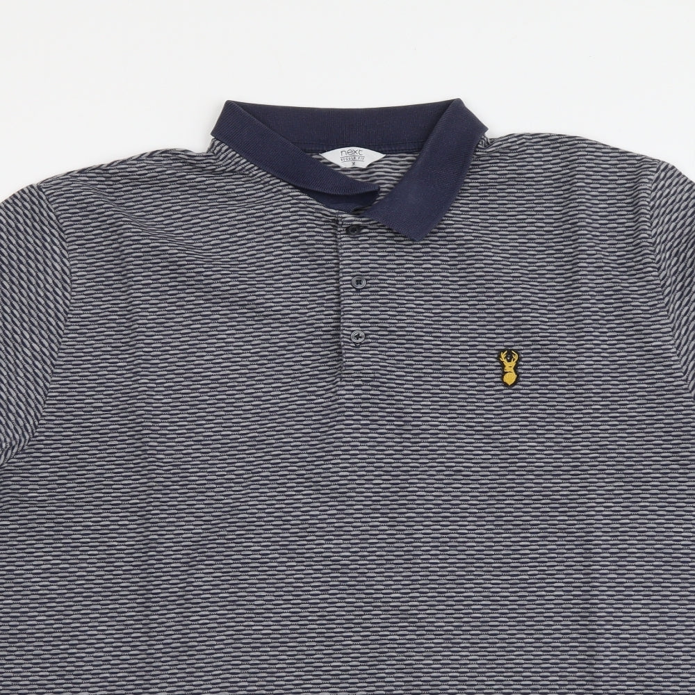 NEXT Mens Blue Geometric Cotton Polo Size XL Collared Pullover