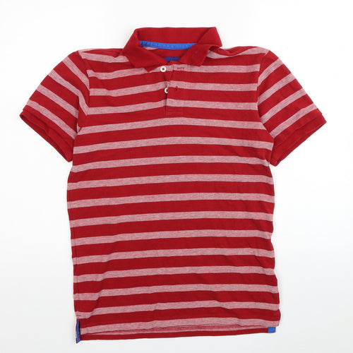 Aeropostal Mens Red Striped Cotton T-Shirt Size S Collared