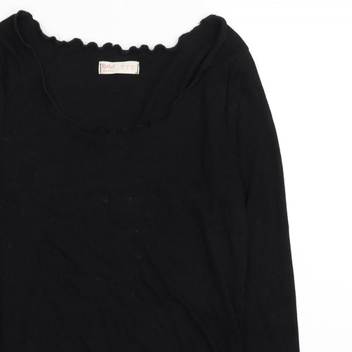 ROMWE Womens Black Polyester Cropped Blouse Size S Scoop Neck - Ribbed