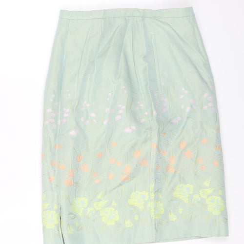 Paul Costelloe Womens Green Floral Viscose Mini Skirt Size 10 Zip