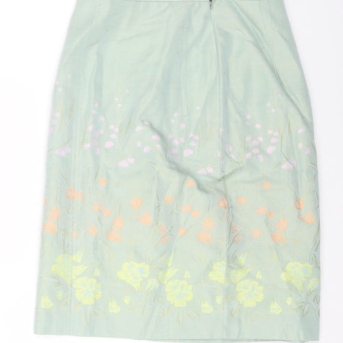 Paul Costelloe Womens Green Floral Viscose Mini Skirt Size 10 Zip
