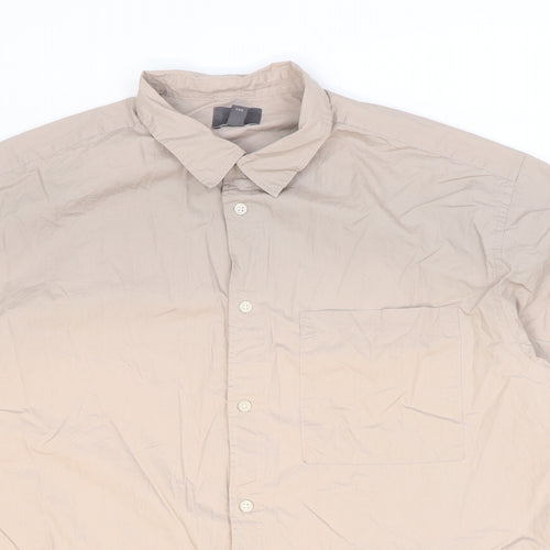 H&M Mens Beige Cotton Button-Up Size L Collared Button