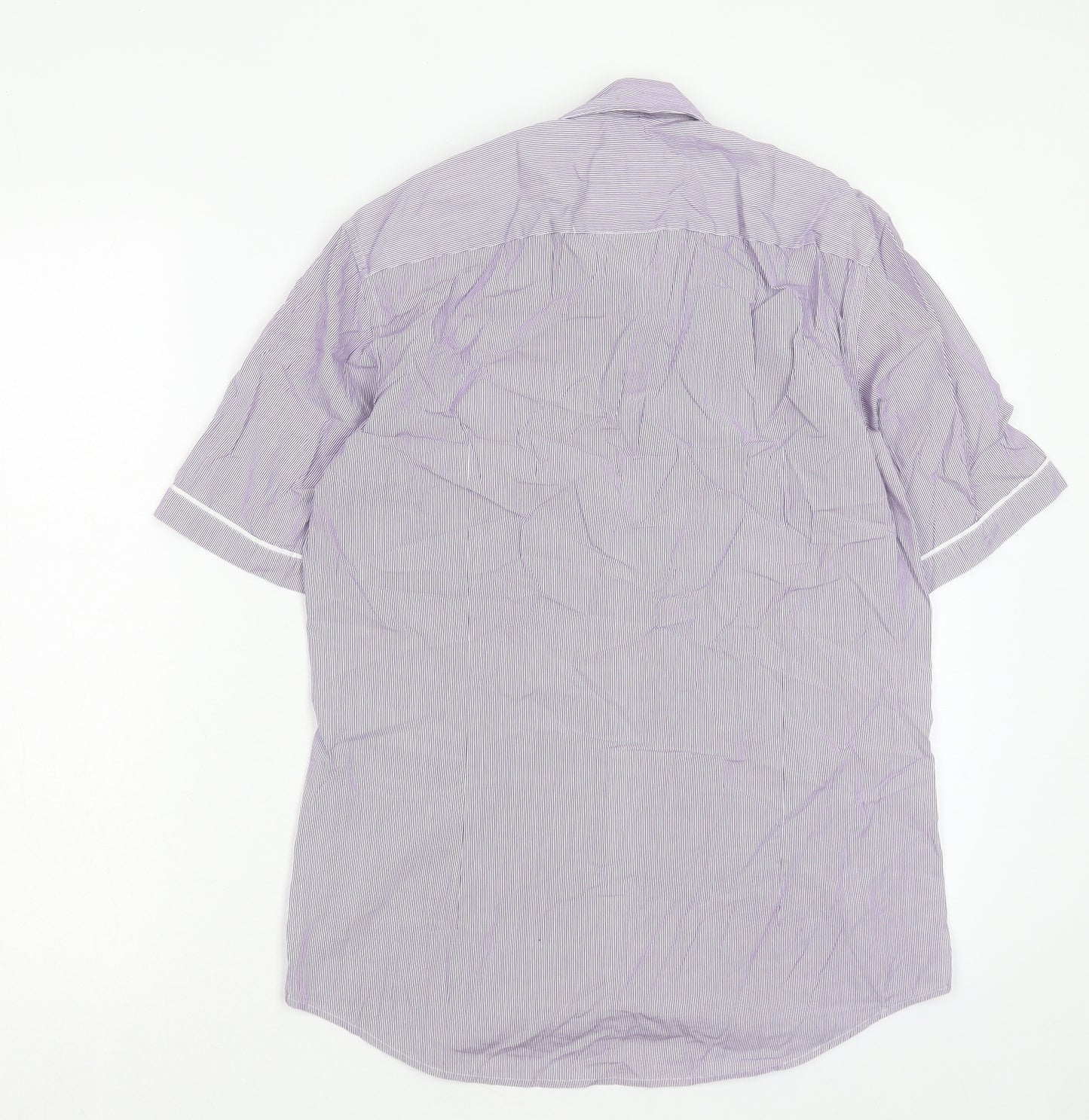 HUGO BOSS Mens Purple Striped Cotton Dress Shirt Size S Collared Button - Pocket Detail