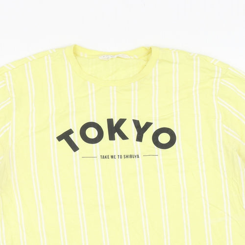 Primark Mens Yellow Striped Cotton T-Shirt Size M Round Neck - Tokyo
