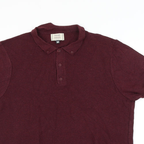 George Mens Red Cotton Polo Size M Collared Button