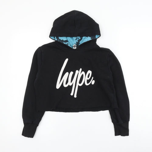 Hype Girls Black Cotton Pullover Hoodie Size 11-12 Years Pullover - Cropped