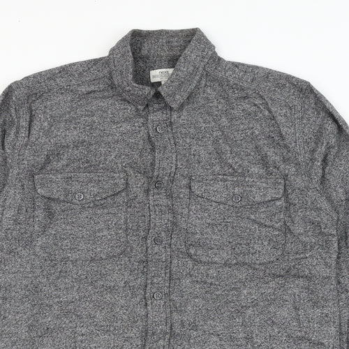 NEXT Mens Grey Cotton Button-Up Size S Collared Button