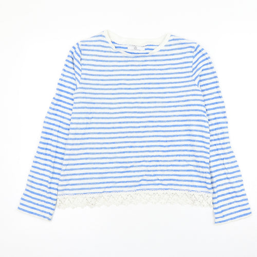 Marks and Spencer Girls Blue Striped Cotton Pullover Sweatshirt Size 12-13 Years Pullover
