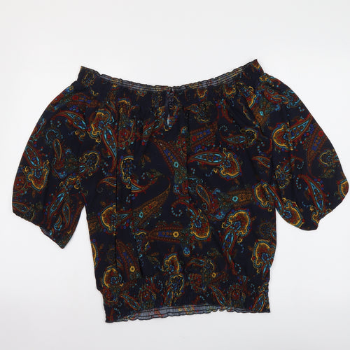 Solo Womens Multicoloured Paisley Polyester Basic Blouse Size 14 Off the Shoulder