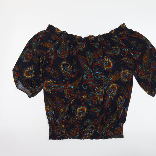 Solo Womens Multicoloured Paisley Polyester Basic Blouse Size 14 Off the Shoulder
