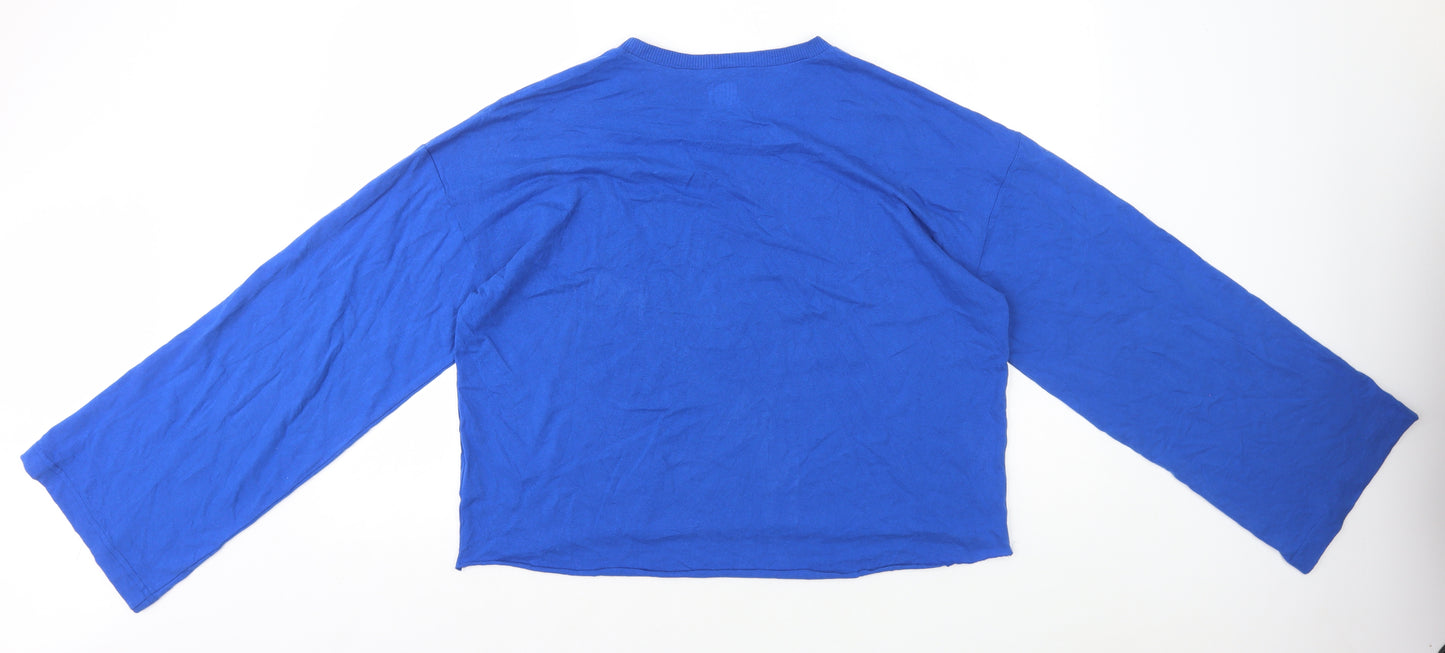 Juicy Couture Womens Blue 100% Cotton Basic T-Shirt Size L Round Neck - Raw Hem