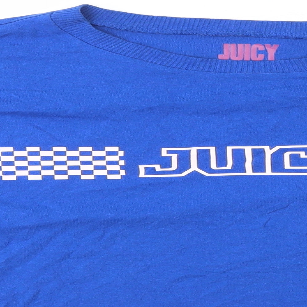 Juicy Couture Womens Blue 100% Cotton Basic T-Shirt Size L Round Neck - Raw Hem