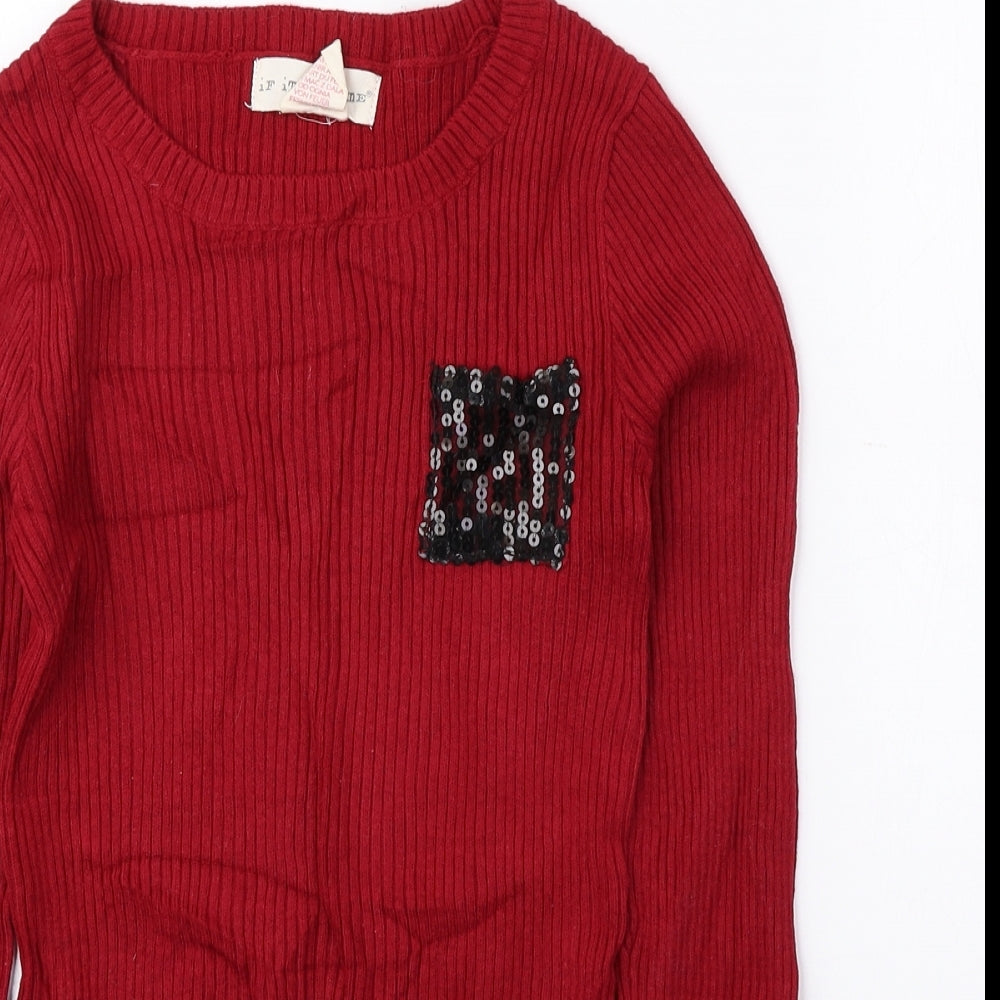 If It Were Me Girls Red Round Neck Cotton Pullover Jumper Size 11-12 Years Pullover - Ribbed