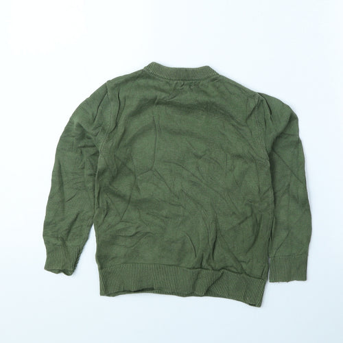 H&M Girls Green Round Neck Geometric 100% Cotton Pullover Jumper Size 4 Years Pullover - Dinosaur