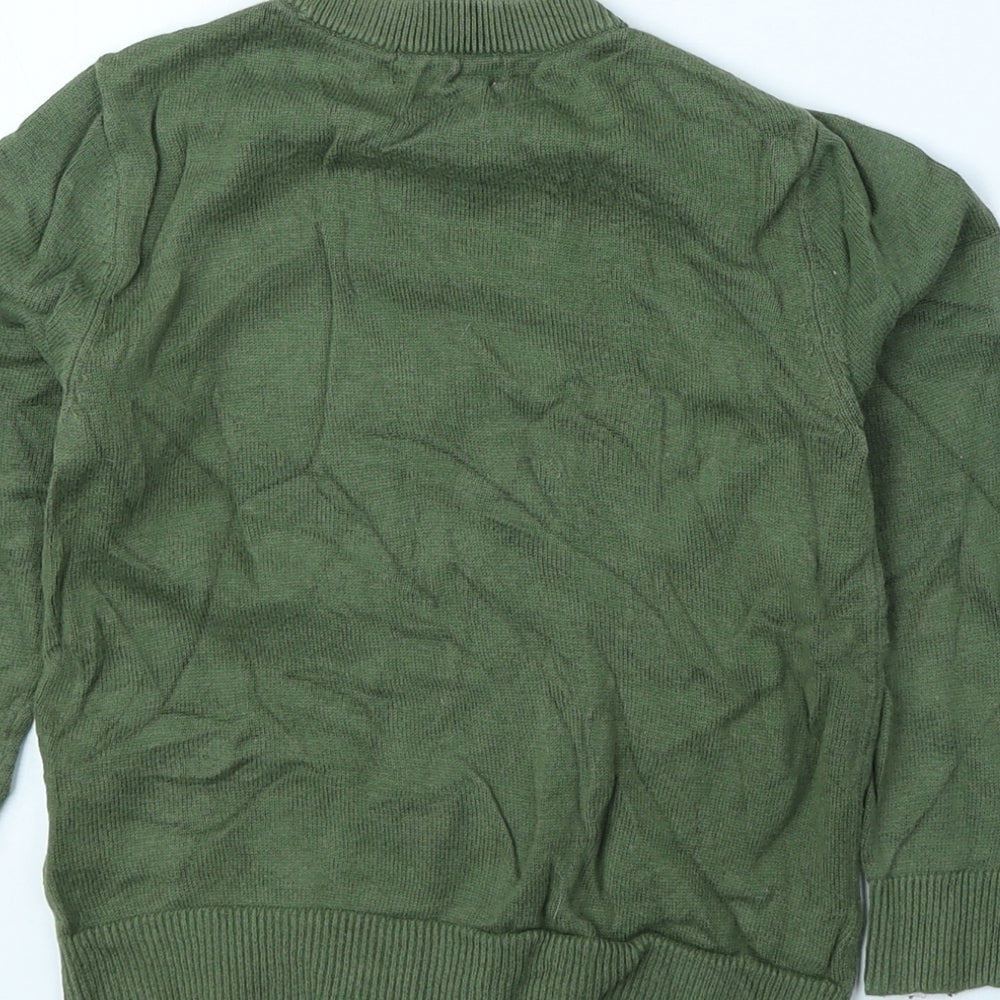 H&M Girls Green Round Neck Geometric 100% Cotton Pullover Jumper Size 4 Years Pullover - Dinosaur