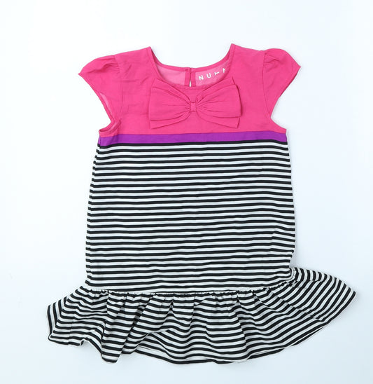 Nutmeg Girls Multicoloured Striped Polyester A-Line Size 6-7 Years Round Neck Button