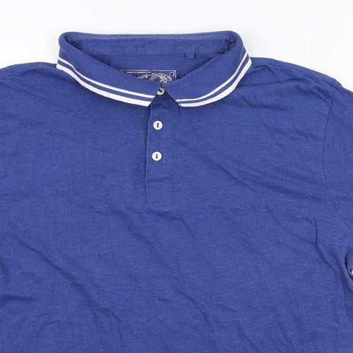 Red Herring Mens Blue Polyester Polo Size L Collared Button - Striped Collar
