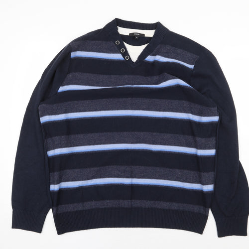 George Mens Blue Striped Acrylic Pullover Sweatshirt Size XL