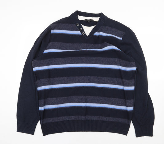 George Mens Blue Striped Acrylic Pullover Sweatshirt Size XL