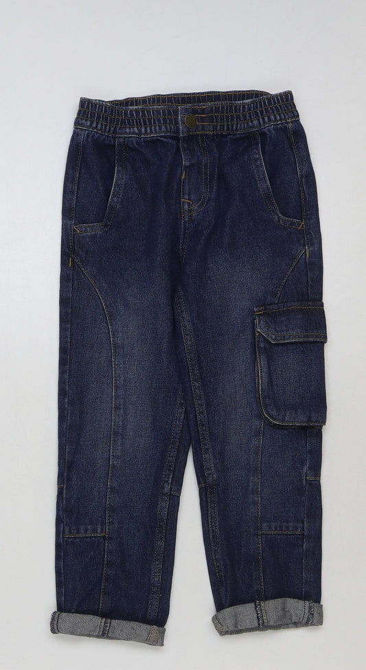 Marks and Spencer Girls Blue Cotton Straight Jeans Size 4-5 Years Regular Button