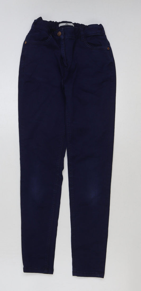 M&Co Girls Blue Cotton Skinny Jeans Size 12-13 Years Regular Button