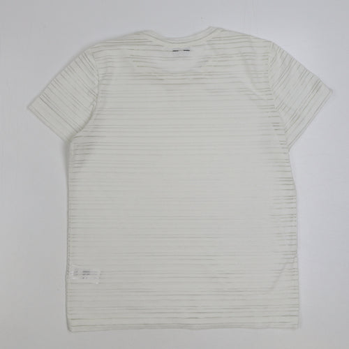 Reiss Womens White Striped Polyester Basic T-Shirt Size S Round Neck