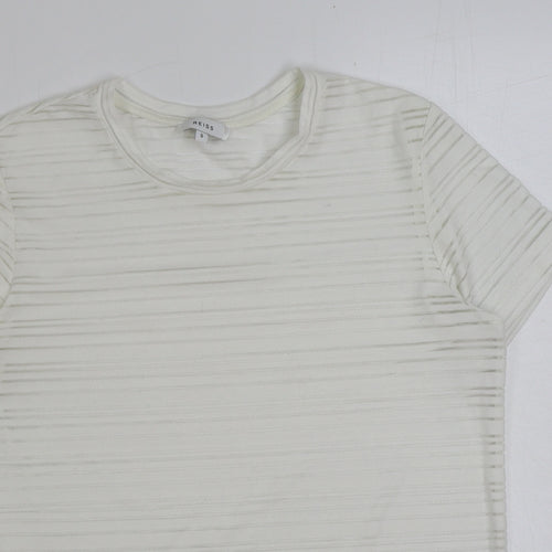 Reiss Womens White Striped Polyester Basic T-Shirt Size S Round Neck