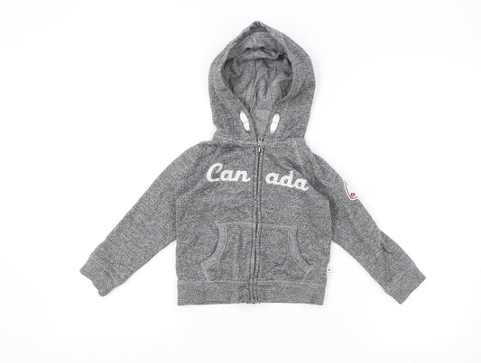 Canadiana Boys Grey Cotton Full Zip Hoodie Size 4 Years Zip - Canada