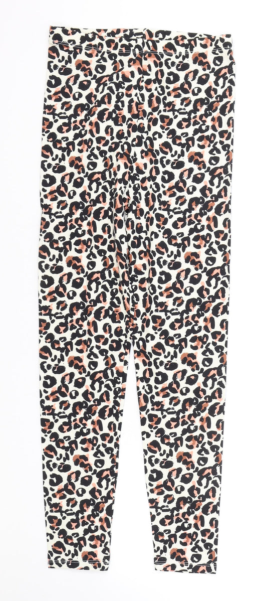 F&F Girls Multicoloured Animal Print Cotton Jegging Trousers Size 12-13 Years Regular Pullover - Leopard Print