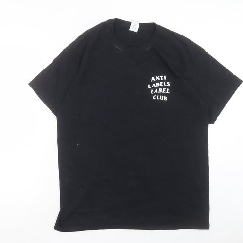 Gildan Mens Black Cotton T-Shirt Size L Crew Neck - Anti Label Club